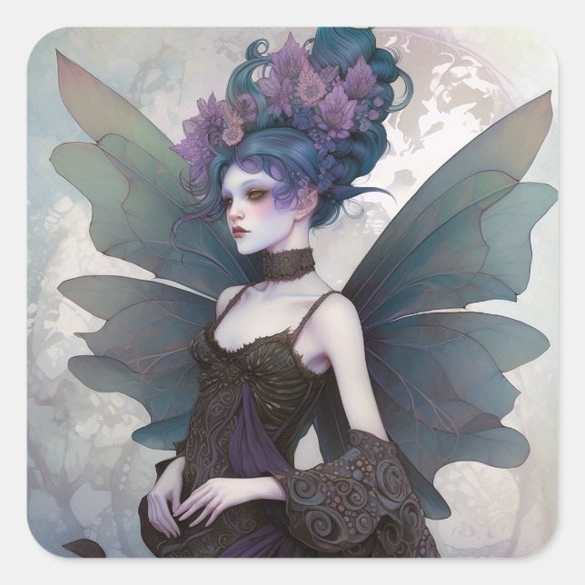 Pegatina Cuadrada Gótico Dark Fairy Chica Fantasy Art (Anverso)