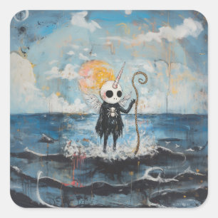 Pegatina Cuadrada Gótico de picadura mágica de unicornio araña de in