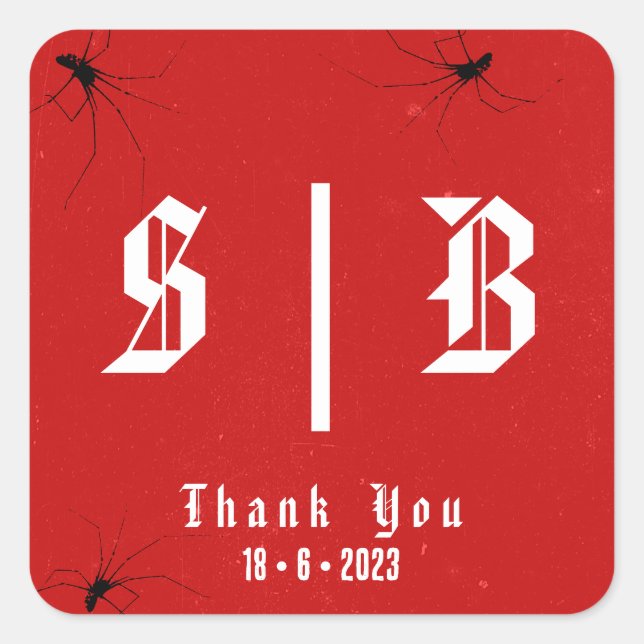 Pegatina Cuadrada Gótico de punk Boda Minimalista Monograma (Anverso)