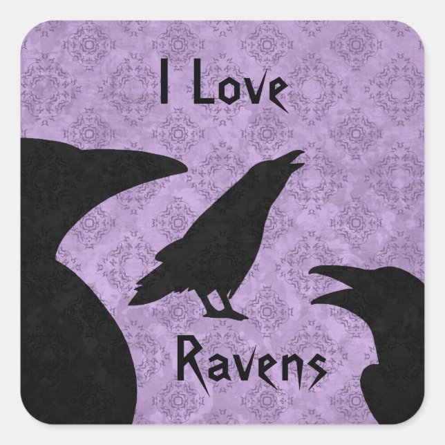 Pegatina Cuadrada Gótico I Love ravens (Anverso)
