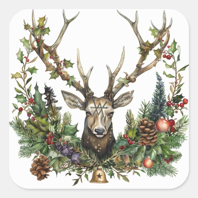 Pegatina Cuadrada Gótico, pagano, nórdico, yule o Navidades (Anverso)