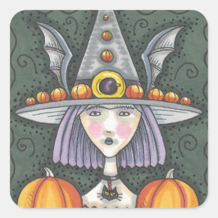 Pegatina Cuadrada GÓTICO PUMPKIN WITCH HALLOWEB PEGATINAS SHEET Squ