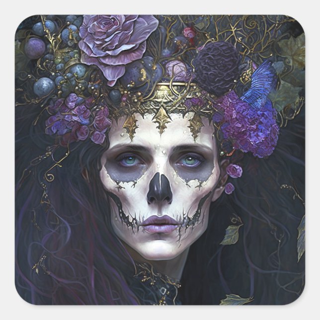 Pegatina Cuadrada Gótico Queen Fantasy Art (Anverso)