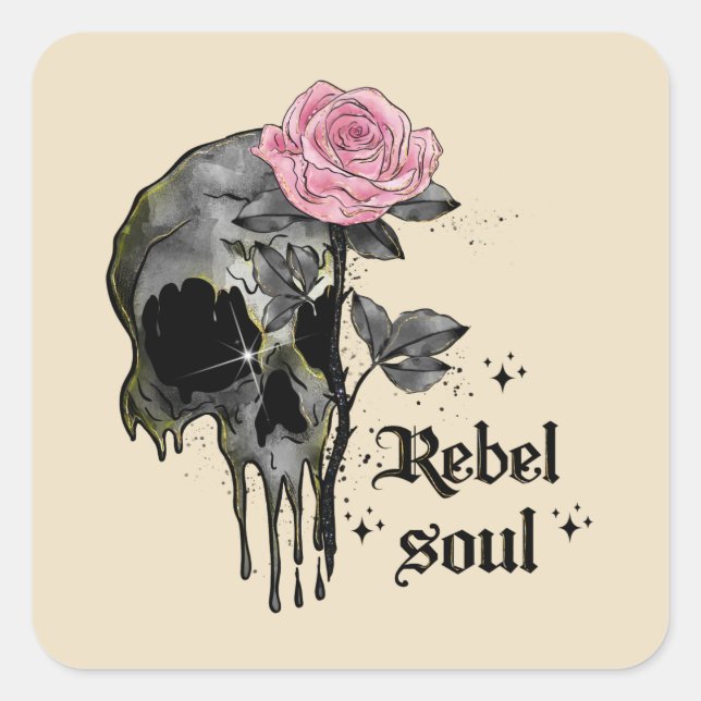 Pegatina Cuadrada Gótico Skull | Rebel Soul (Anverso)