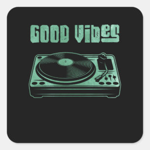 Pegatina Cuadrada Grabación de DJ de Vinyl Turntable