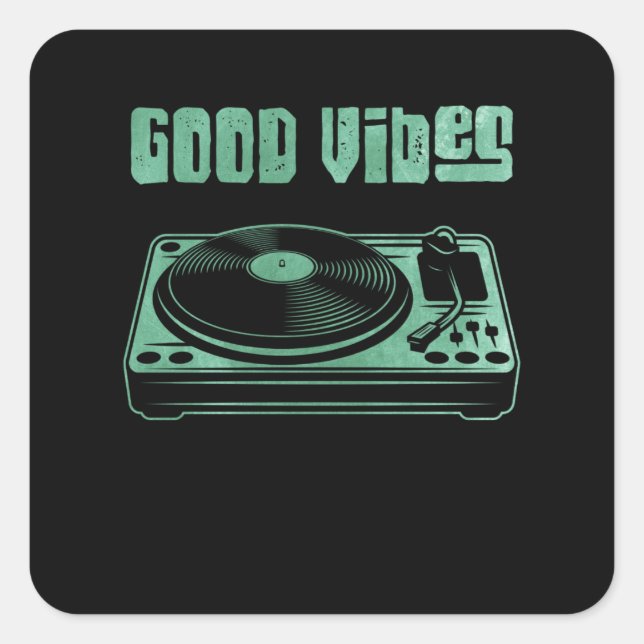 Pegatina Cuadrada Grabación de DJ de Vinyl Turntable (Anverso)