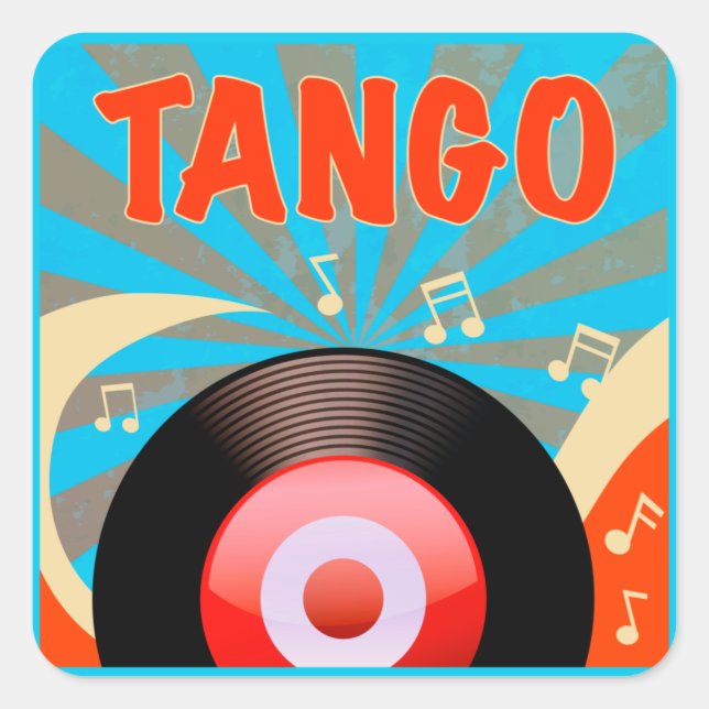 Pegatina Cuadrada Grabación Tango Vinyl con notas musicales arte pop (Anverso)