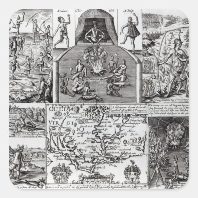 Pegatina Cuadrada Grabado por Robert Vaughan (Anverso)