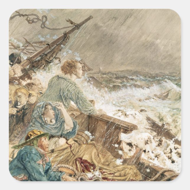 Pegatina Cuadrada Grace Darling y su padre salvando el naufragio (Anverso)