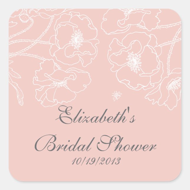 Pegatina Cuadrada Graceus Pink Floral Bridal Shower Square (Anverso)