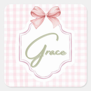 Pegatina Cuadrada Gracia personalizada Niña Niñera Nursery Bow&Gingh
