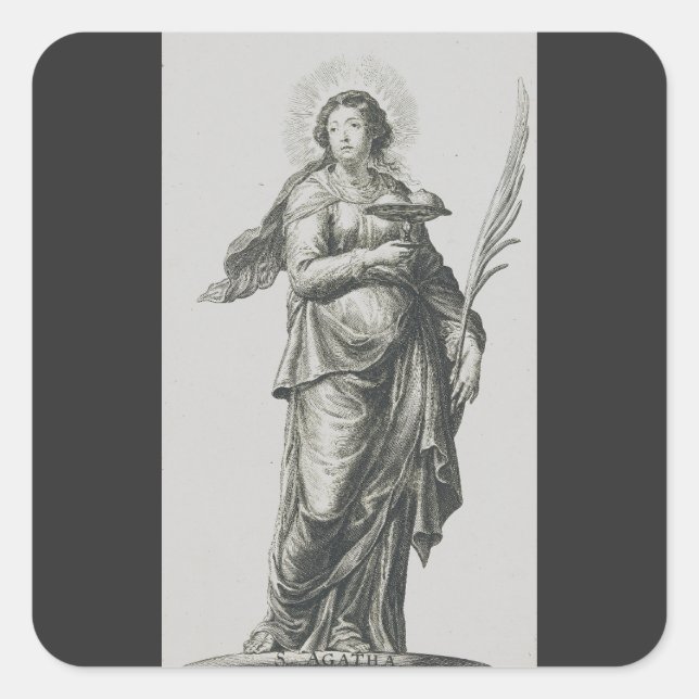 Pegatina Cuadrada Gracia Volcánica de Santa Águeda de Sicilia Arte (Anverso)