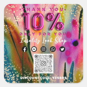 Pegatina Cuadrada Gracias 10% menos de descuento en el logotipo de C