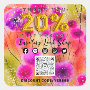 Pegatina Cuadrada Gracias 20% de descuento en el logotipo de QRCODE