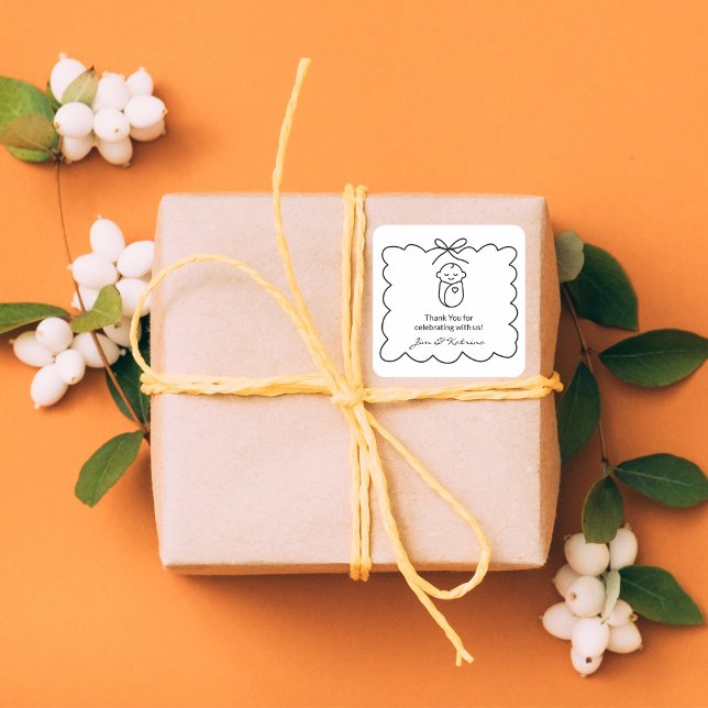 Pegatina Cuadrada Gracias a Baby Shower Neutral Black Modern (Subido por el creador)