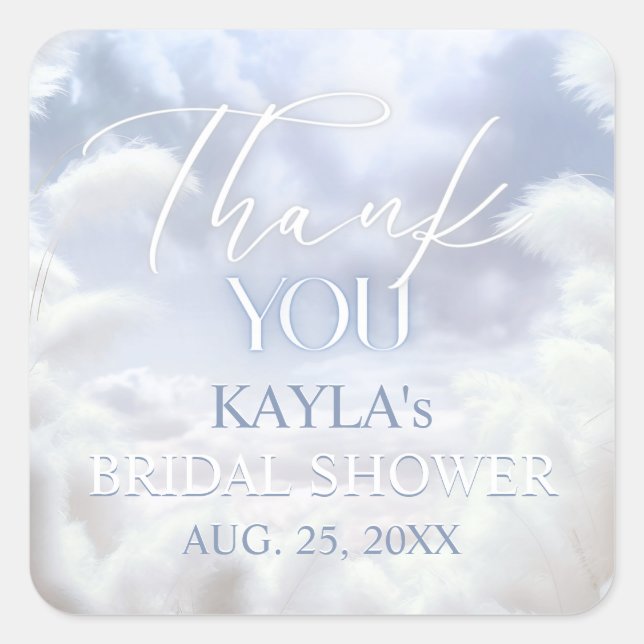 Pegatina Cuadrada Gracias A Cloud Nueve 9 Pampas Bridal Shower (Anverso)
