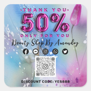 Pegatina Cuadrada Gracias a la compra 50% de descuento del logotipo