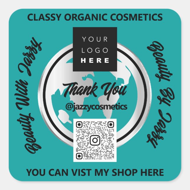 Pegatina Cuadrada Gracias a la empresa QR Code Logo Mapa de plata Gl (Anverso)