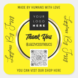 Pegatina Cuadrada Gracias a la empresa QR Code Logo Scan Me Yellow