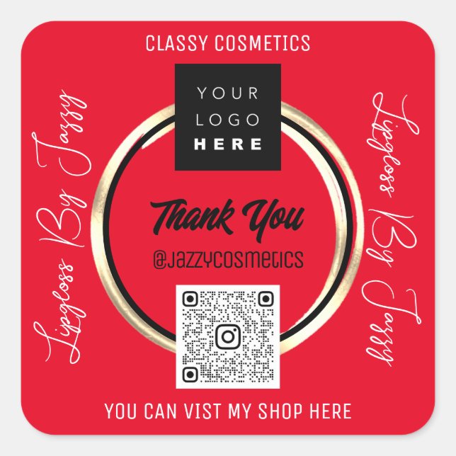 Pegatina Cuadrada Gracias a la empresa QR Code Logo Scan Red Gold (Anverso)