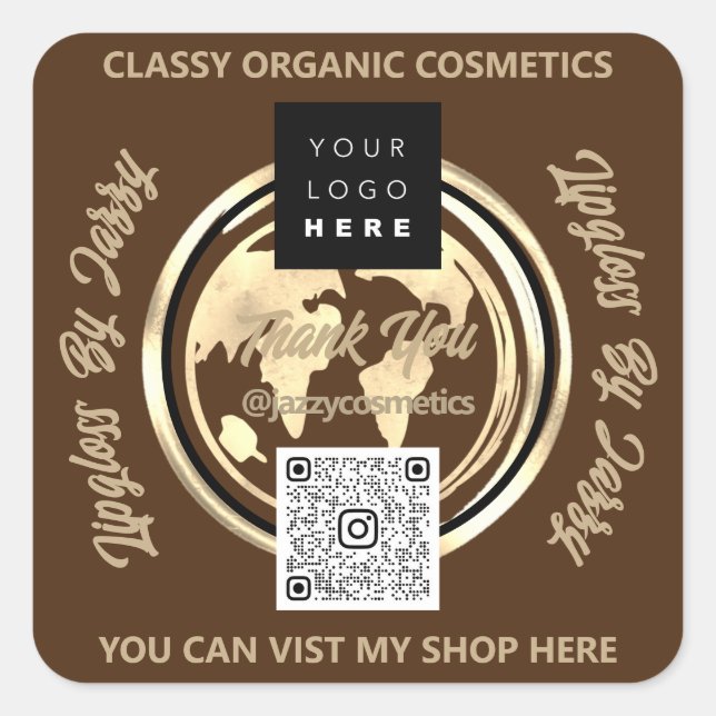 Pegatina Cuadrada Gracias a la empresa QR Code Logo World Map Earth  (Anverso)