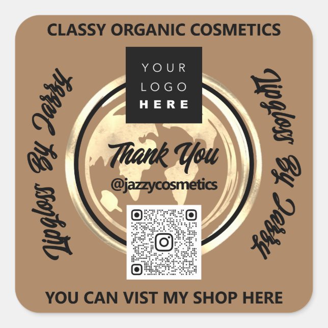 Pegatina Cuadrada Gracias a la empresa QR Code Logo World Map Earth  (Anverso)