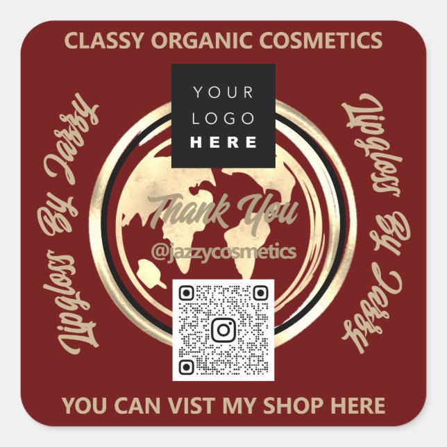 Pegatina Cuadrada Gracias a la empresa QR Code Logo World Map Earth  (Anverso)