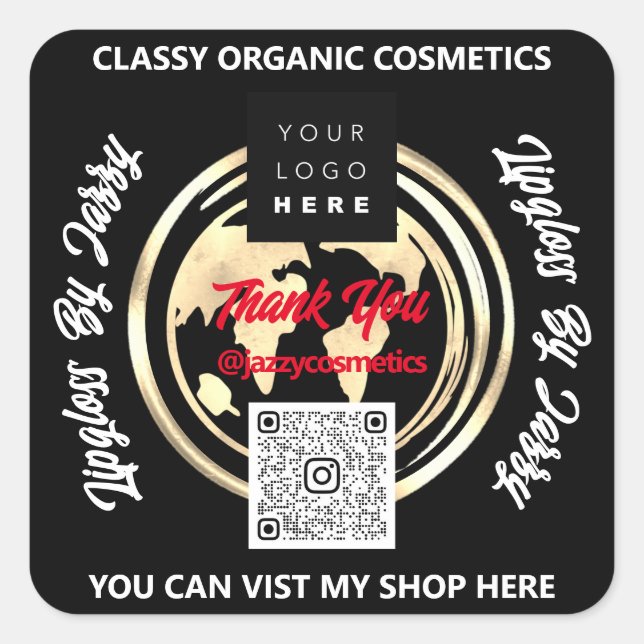 Pegatina Cuadrada Gracias a la empresa QR Code Mapa mundial del logo (Anverso)