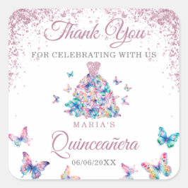 Pegatina Cuadrada Gracias A Las Mariposas Esparcantes Gown Quinceane