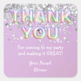 Pegatina Cuadrada Gracias a los globos arcoiris plateados Favor