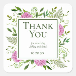 Pegatina Cuadrada Gracias a Pink Hydrangeas Chica Baby Shower