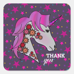 Pegatina Cuadrada Gracias a Unicorn Elegant Bonito Único