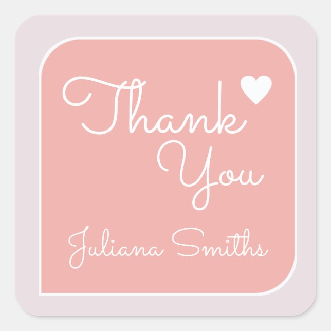 Pegatina Cuadrada gracias / agradecimiento rosa (Anverso)