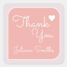 Pegatina Cuadrada gracias / agradecimiento rosa