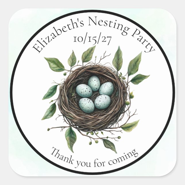 Pegatina Cuadrada Gracias, Baby Nesting Fiesta Bird Nest (Anverso)