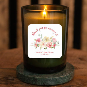 Pegatina Cuadrada gracias Baby Shower acuarela floral