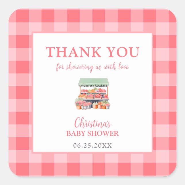 Pegatina Cuadrada Gracias Baby Shower de crecimiento local (Anverso)