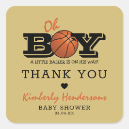 Pegatina Cuadrada Gracias Baby Shower de Guay Basketball "Oh Boy"