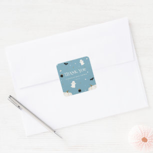 Pegatina Cuadrada Gracias Baby Shower Pastel Blue de Halloween