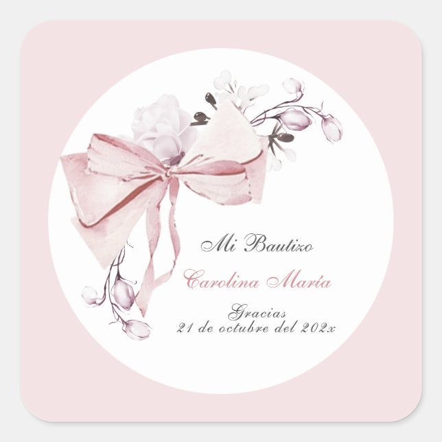 Pegatina Cuadrada Gracias Bautizo Niña (Anverso)