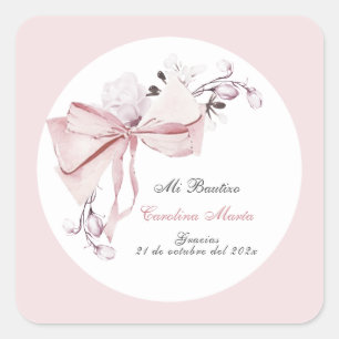 Pegatina Cuadrada Gracias Bautizo Niña