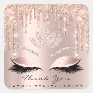 Pegatina Cuadrada Gracias Belleza Lazas Lotus Bridal Rosa Purpurina