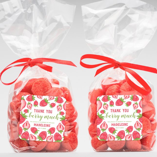 Pegatina Cuadrada Gracias Berry Mucho Fresa Cumpleaños Personalizado (Subido por el creador)