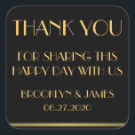 Pegatina Cuadrada Gracias Black Great Gatsby Wedding Stickers<br><div class="desc">Gran Gracias oro y negro Gran Gatsby pegatinas de boda con texto de personalizable</div>