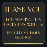 Pegatina Cuadrada Gracias Black Great Gatsby Wedding Stickers<br><div class="desc">Gran Gracias oro y negro Gran Gatsby pegatinas de boda con texto de personalizable</div>