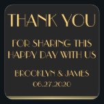 Pegatina Cuadrada Gracias Black Great Gatsby Wedding Stickers<br><div class="desc">Gracias oro y negro Gran Gatsby pegatinas de boda con texto de personalizable</div>