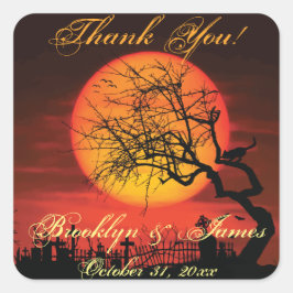 Pegatina Cuadrada Gracias Black Halloween Wedding Stickers