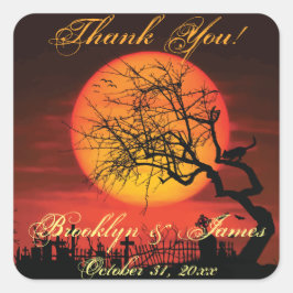 Pegatina Cuadrada Gracias Black Halloween Wedding Stickers