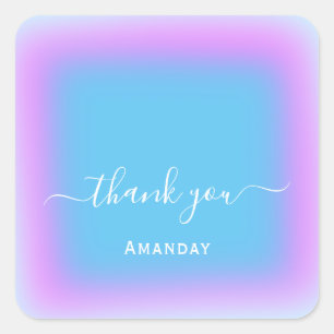 Pegatina Cuadrada Gracias Blue Pink Ocean Makeup Bridal Sweet16th