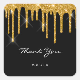 Pegatina Cuadrada Gracias Boda Black Modern Gold Drips